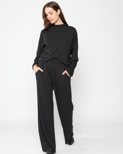 Black Jersey Funnel Neck Top