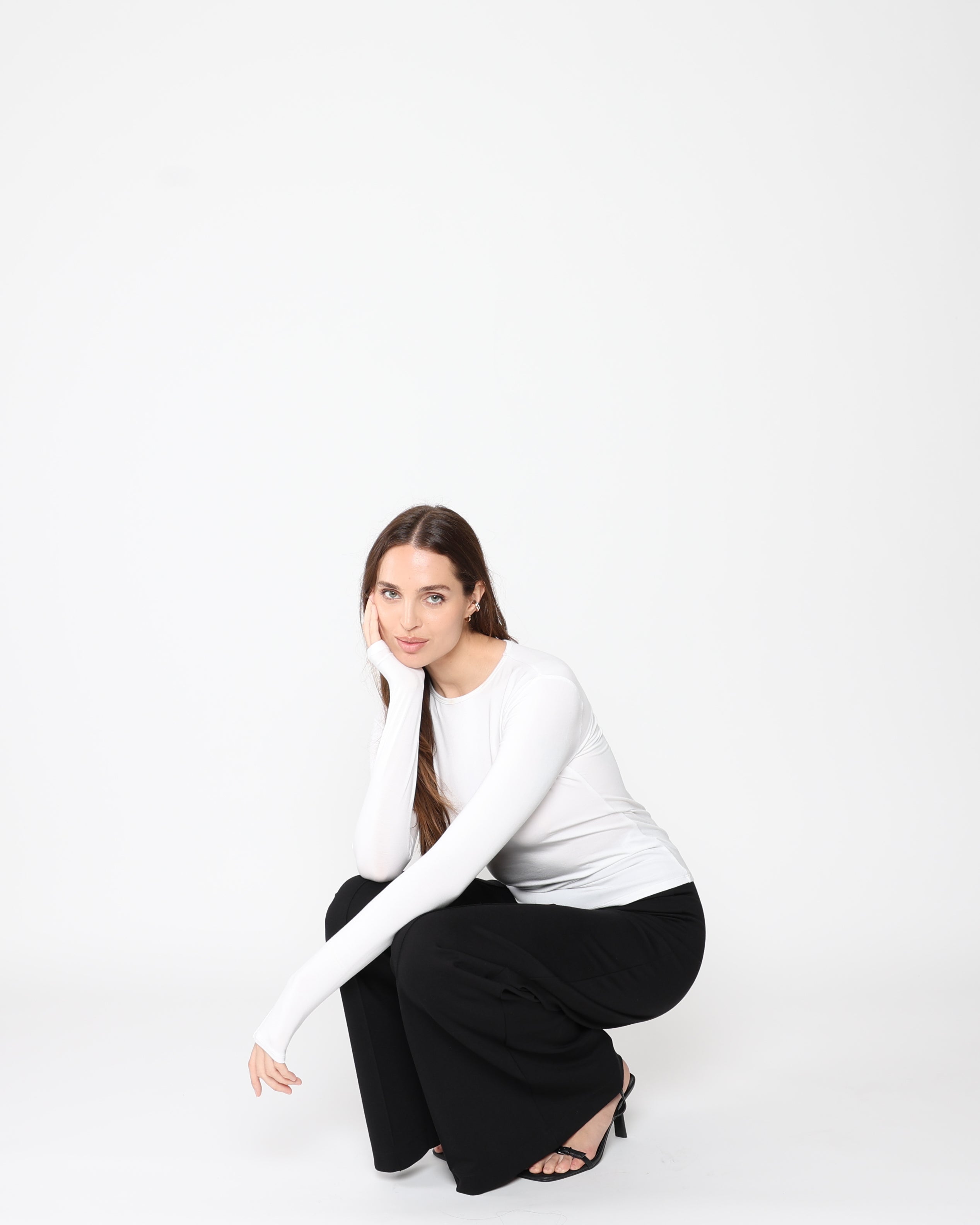White Modal Fitted Long Sleeve Tee