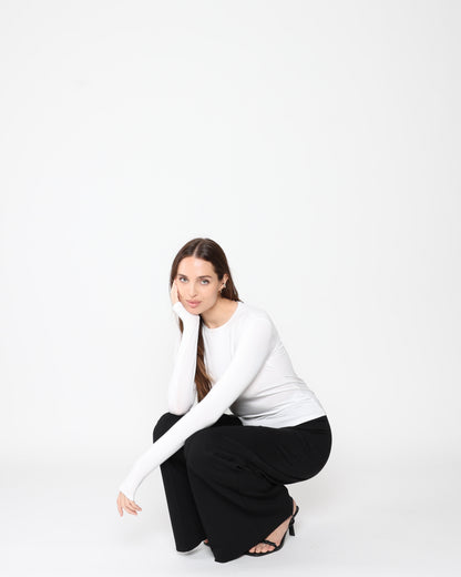 White Fitted Long Sleeve Tee