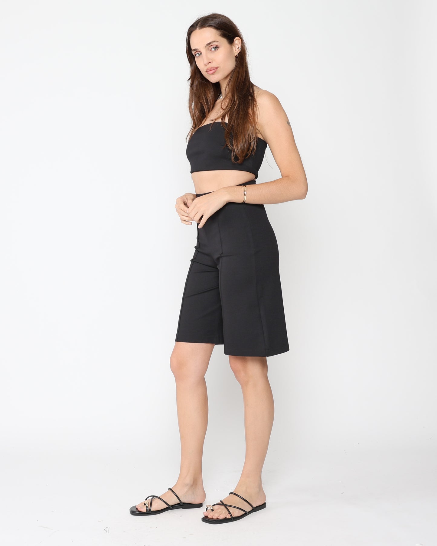 Black Ponte Knit Shorts