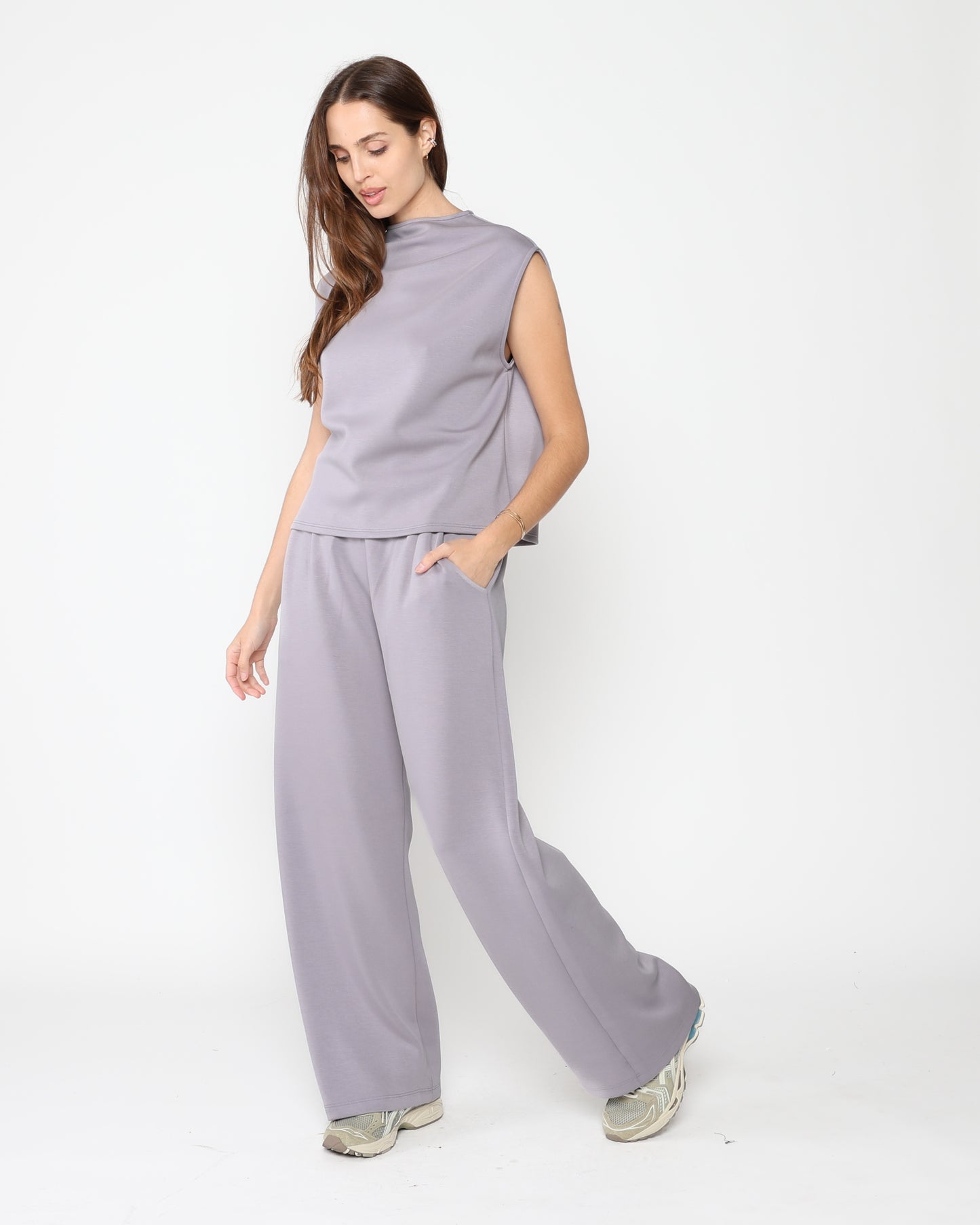 Silver Scuba Cowl Neck Top