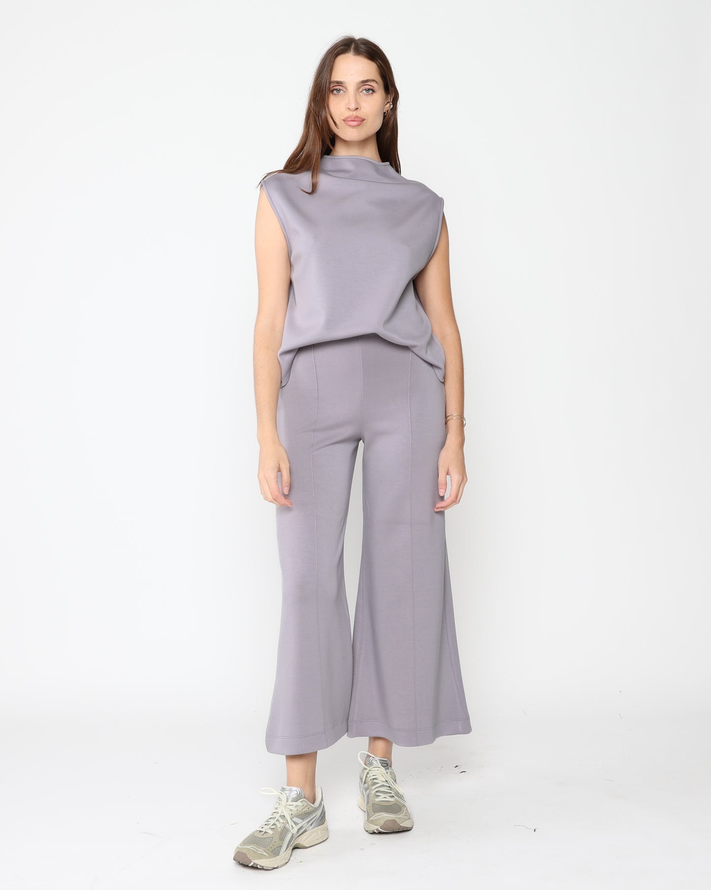 Silver Scuba Cropped Wide Leg Pant