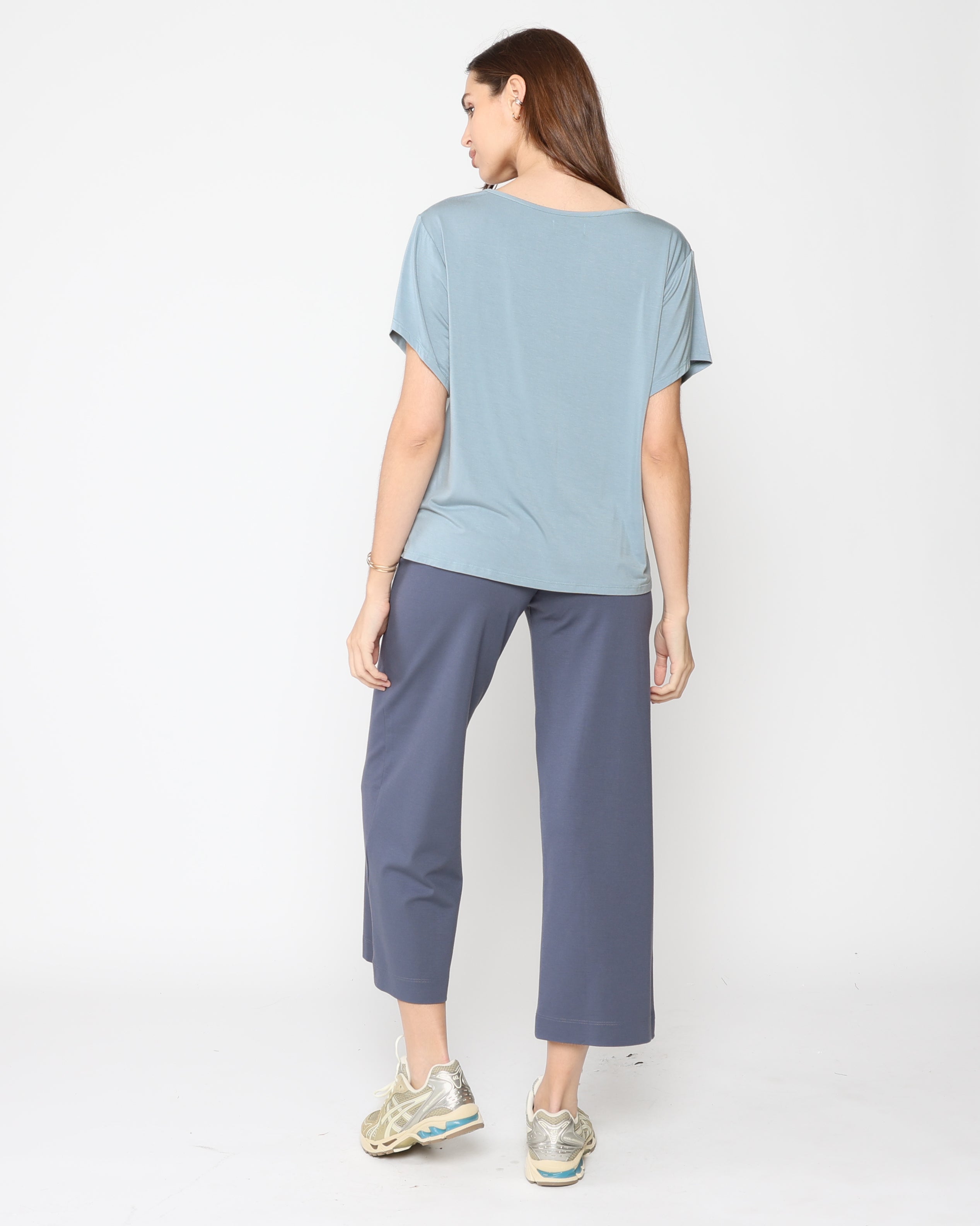 Sea Blue Ponte Knit Cropped Straight Leg Pant