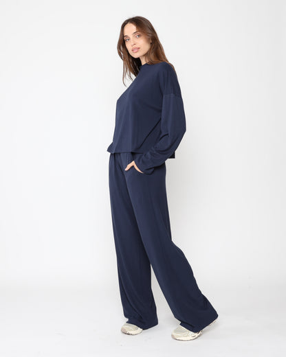 Navy Jersey Funnel Neck Top