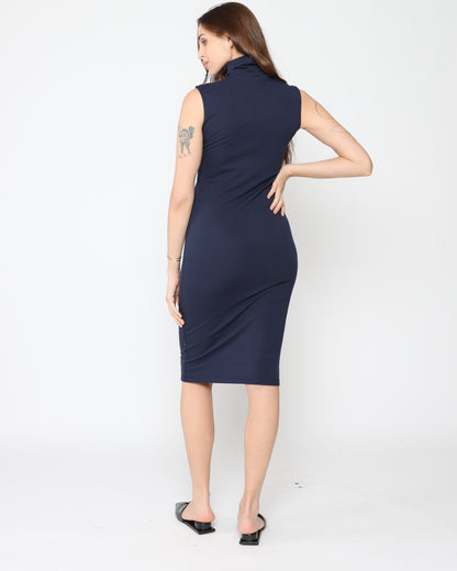 Navy Jersey Tank Midi Turtleneck Dress