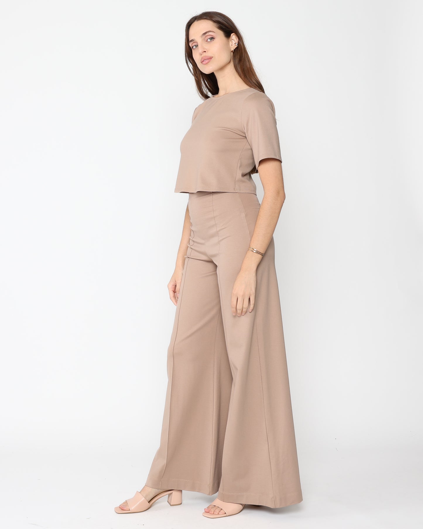 Khaki Ponte Knit Short Sleeve Top