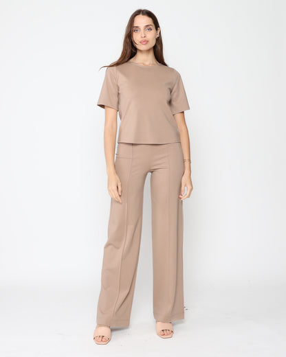 Khaki Ponte Knit Straight Leg Pant