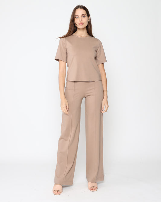 Khaki Ponte Knit Straight Leg Pant