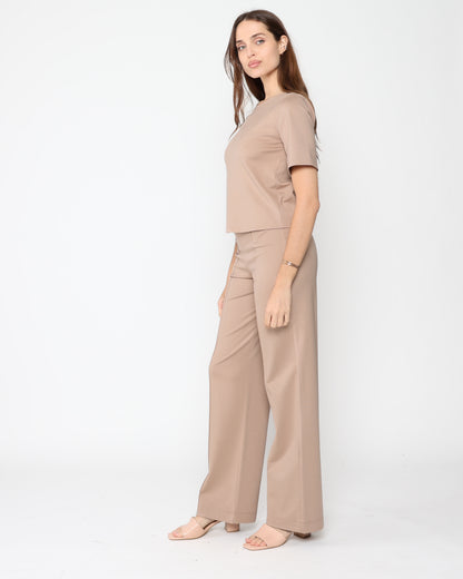 Khaki Ponte Knit Straight Leg Pant