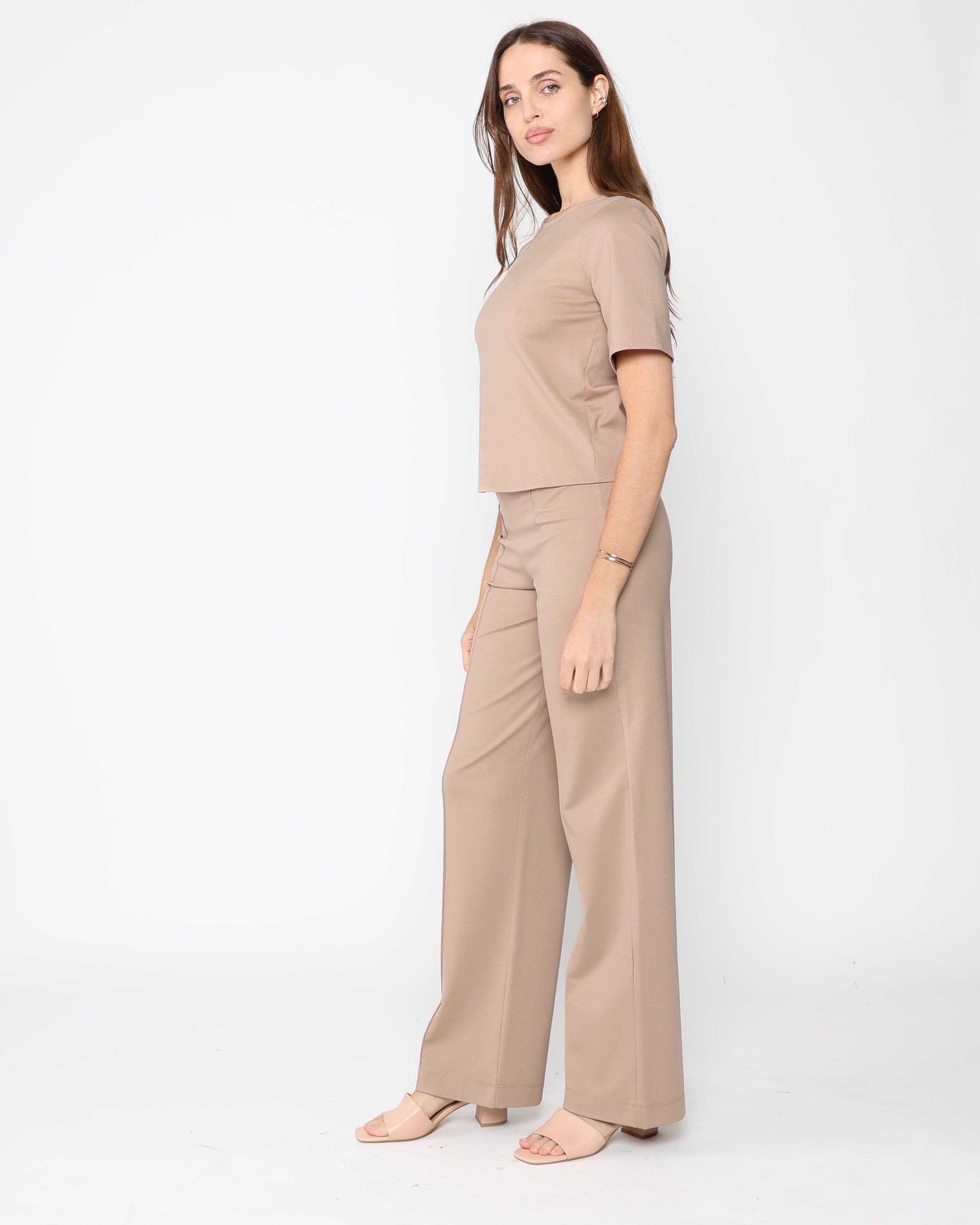 Khaki Ponte Knit Extended Short Sleeve Top