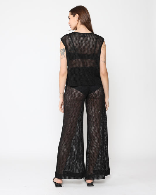 Black Fishnet Wide Leg Pant