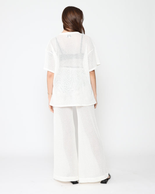 Ivory Fishnet Wide Leg Pant