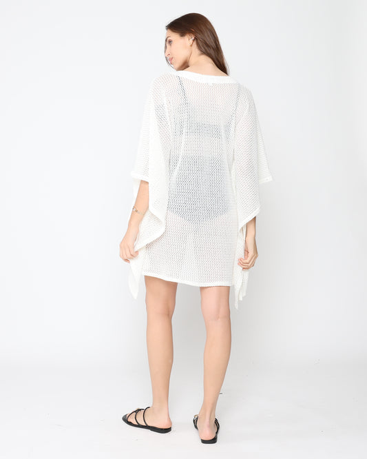 Ivory Fishnet Caftan Short