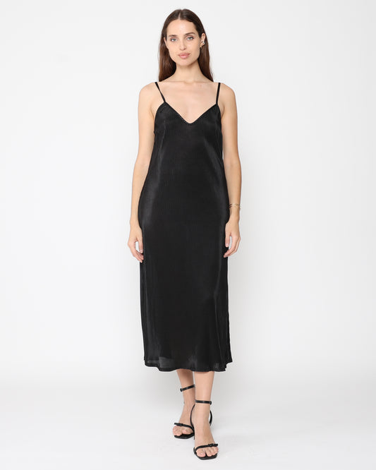 Black Micropleat Slip Dress