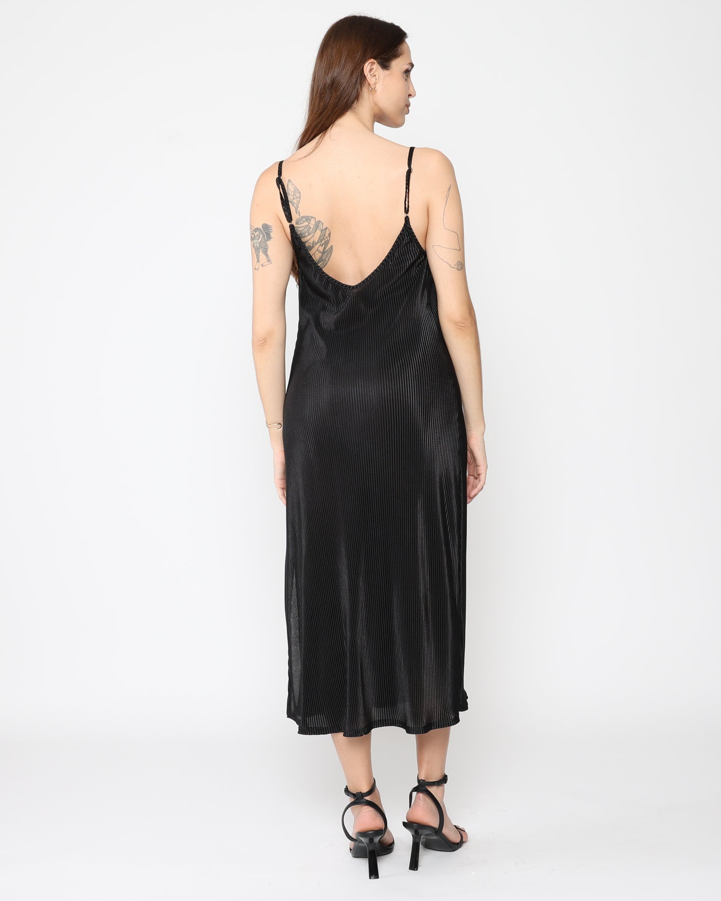 Black Micropleat Slip Dress