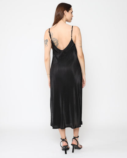 Black Micropleat Slip Dress