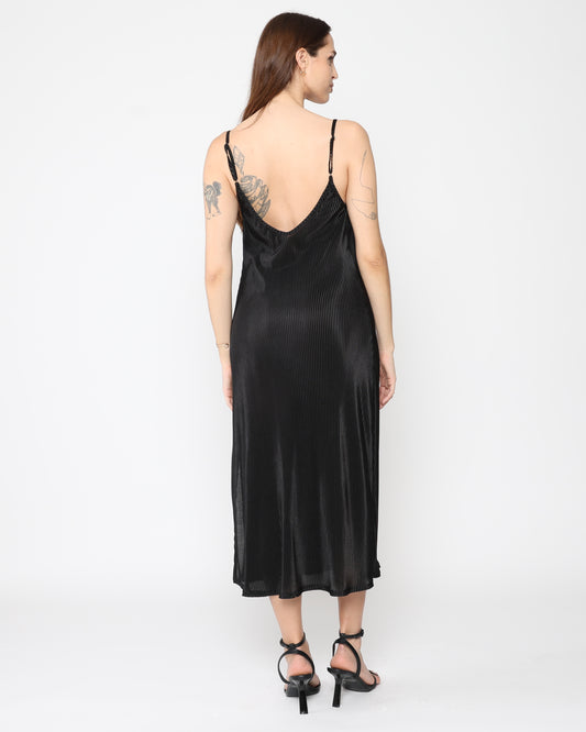 Black Micropleat Slip Dress