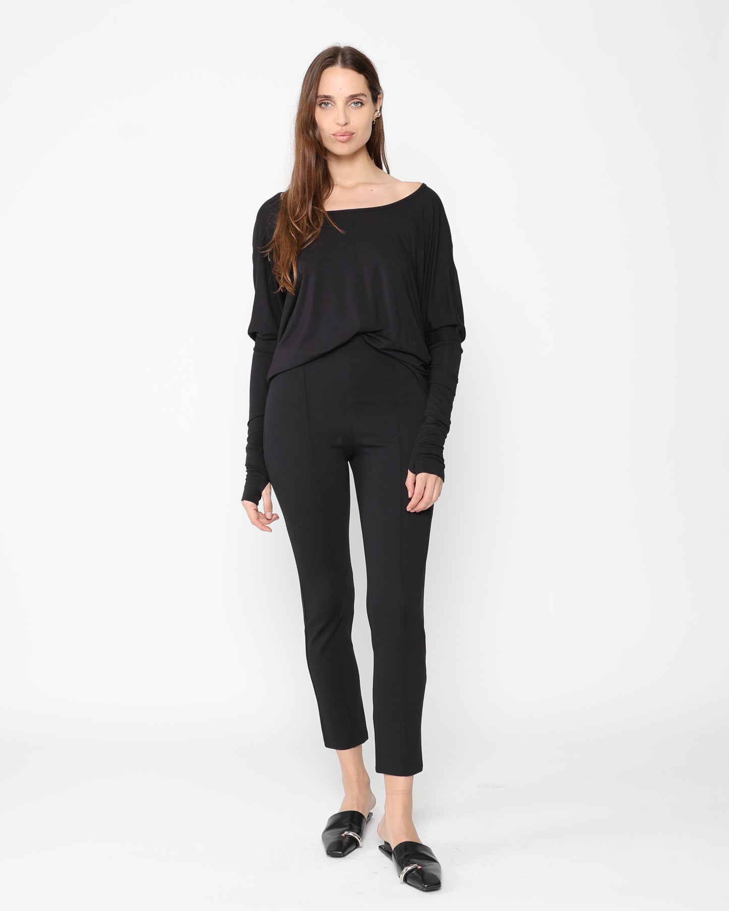 Black Ponte Knit Slim Leg Pant