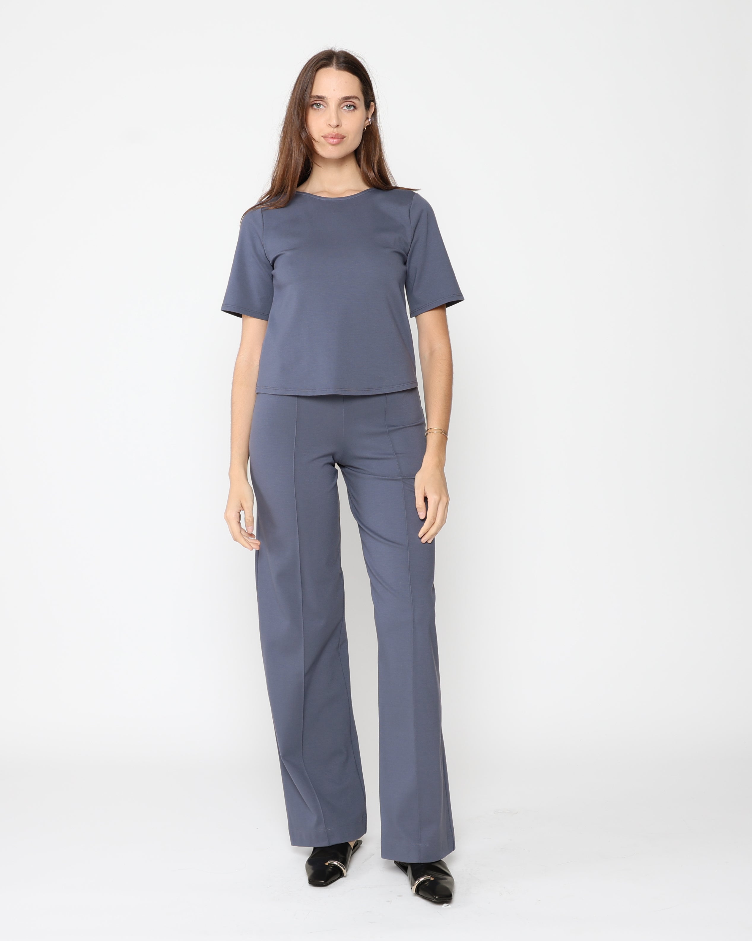 Sea Blue Ponte Knit Straight Leg Pant