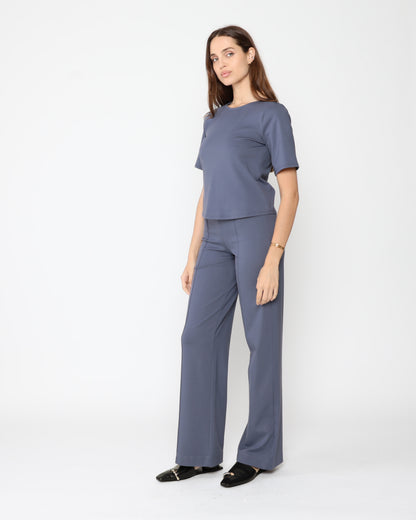 Sea Blue Ponte Knit Extended Short Sleeve Top