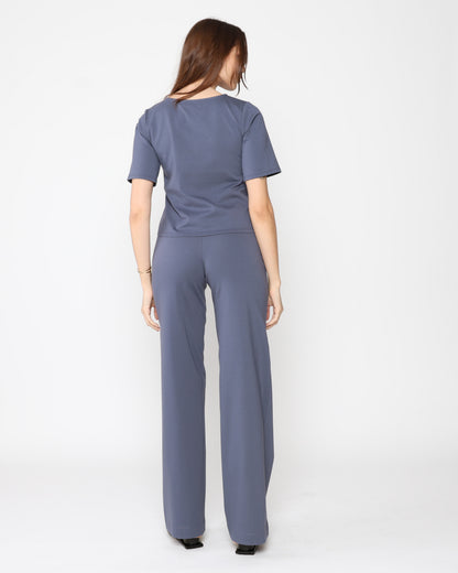 Sea Blue Ponte Knit Extended Short Sleeve Top