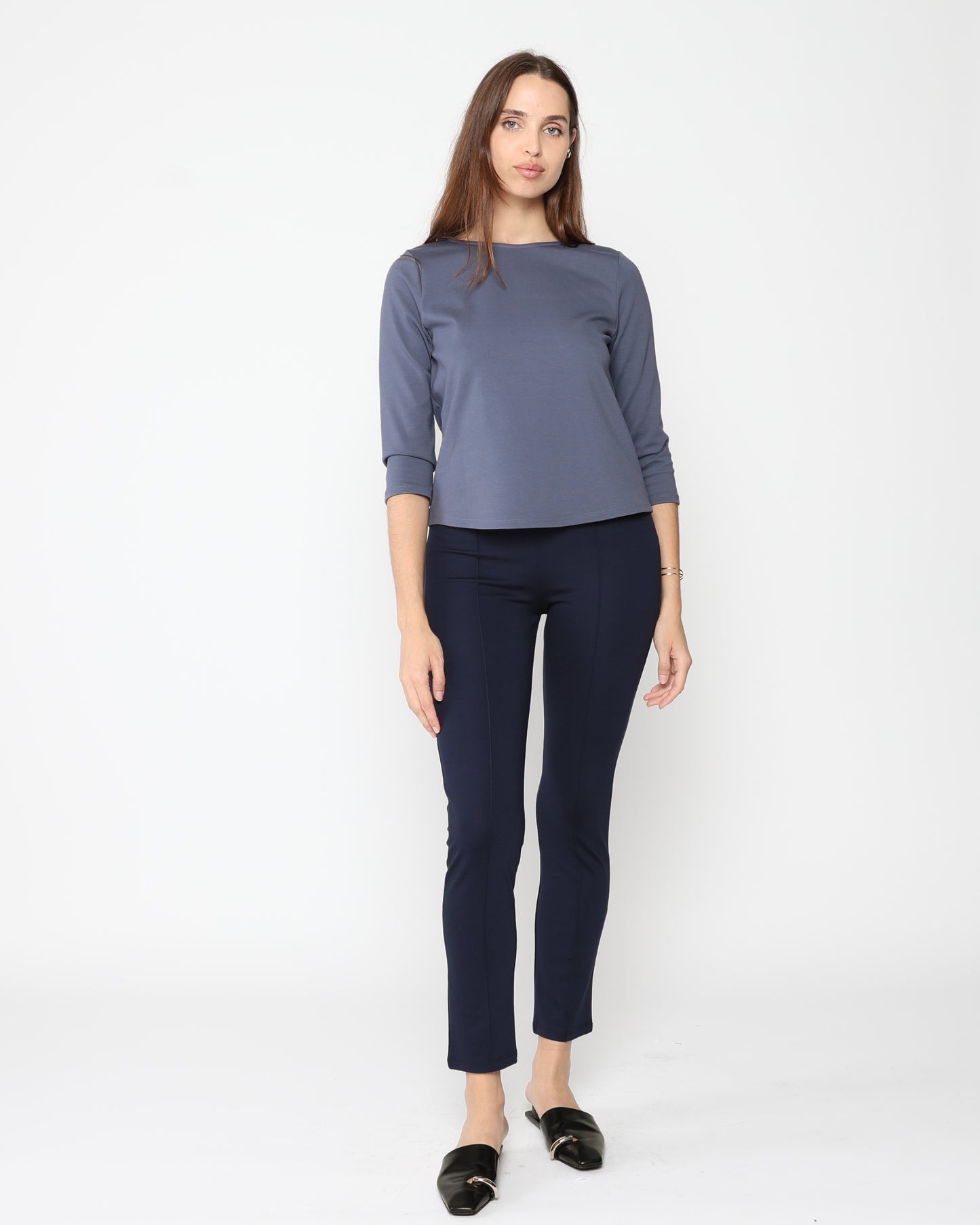 Navy Ponte Knit Slim Leg Pant