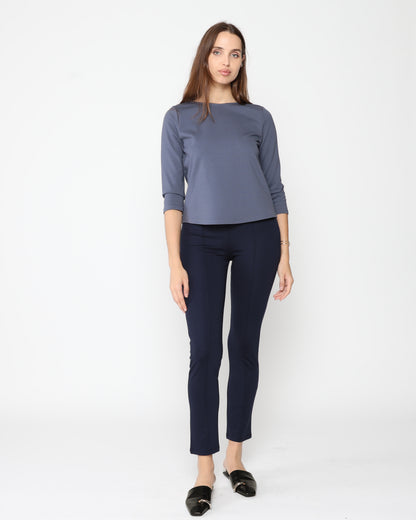 Navy Ponte Knit Slim Leg Pant