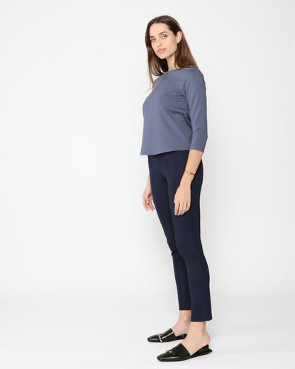 Sea Blue Ponte Knit 3/4 Sleeve Top