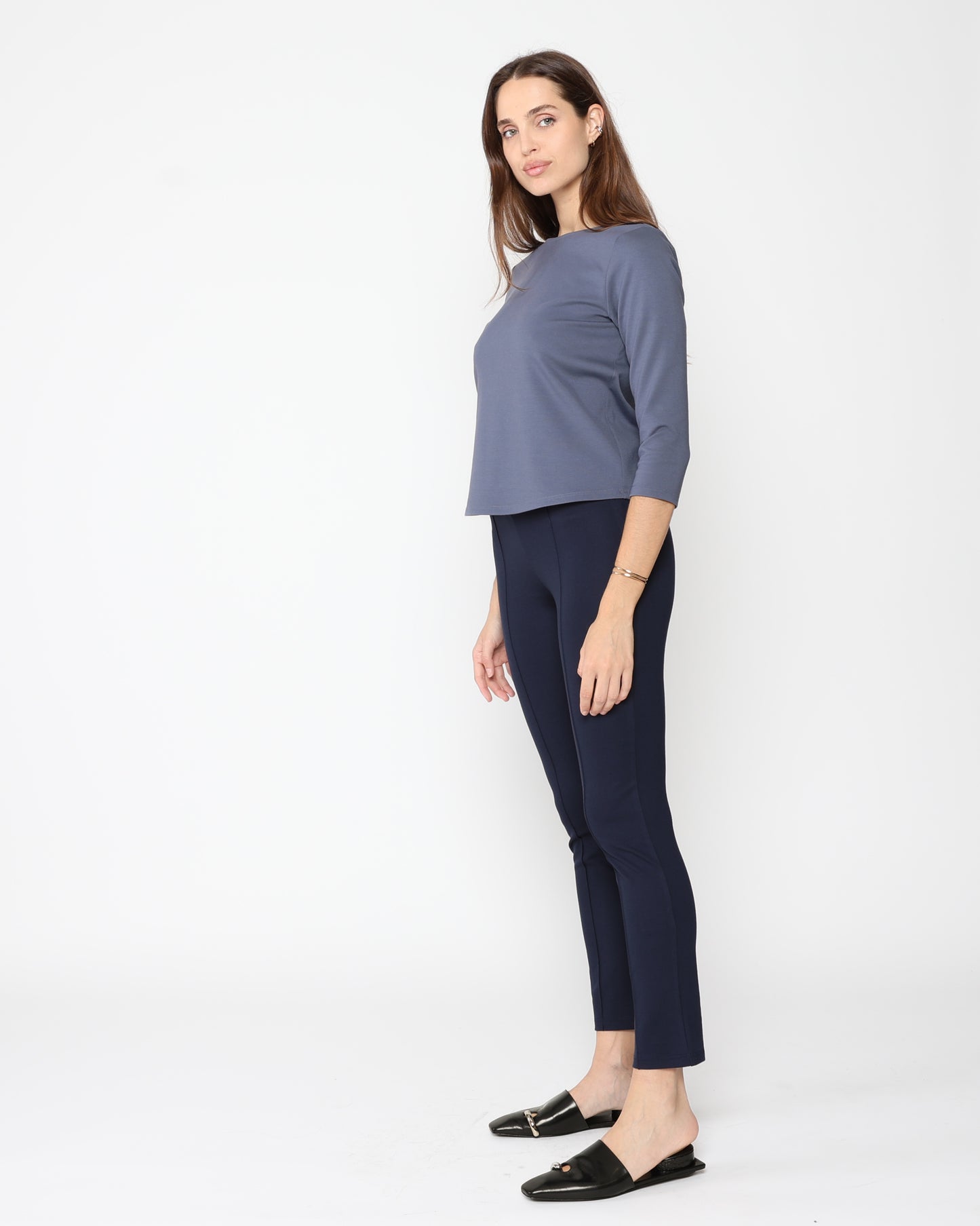 Navy Ponte Knit Slim Leg Pant
