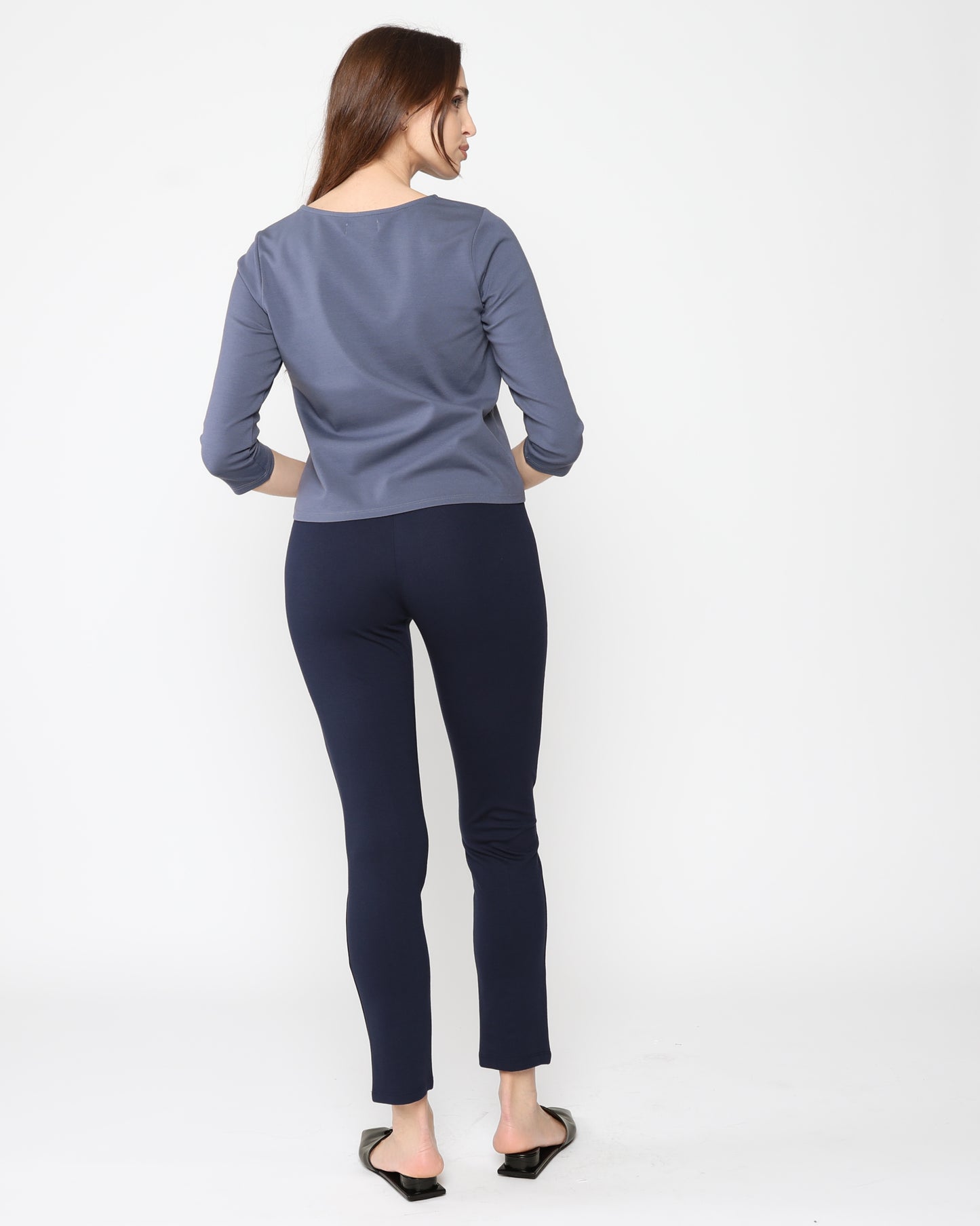 Navy Ponte Knit Slim Leg Pant