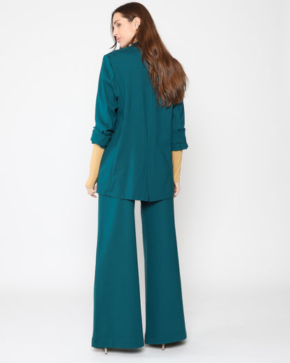 Teal Ponte Knit Oversized Blazer
