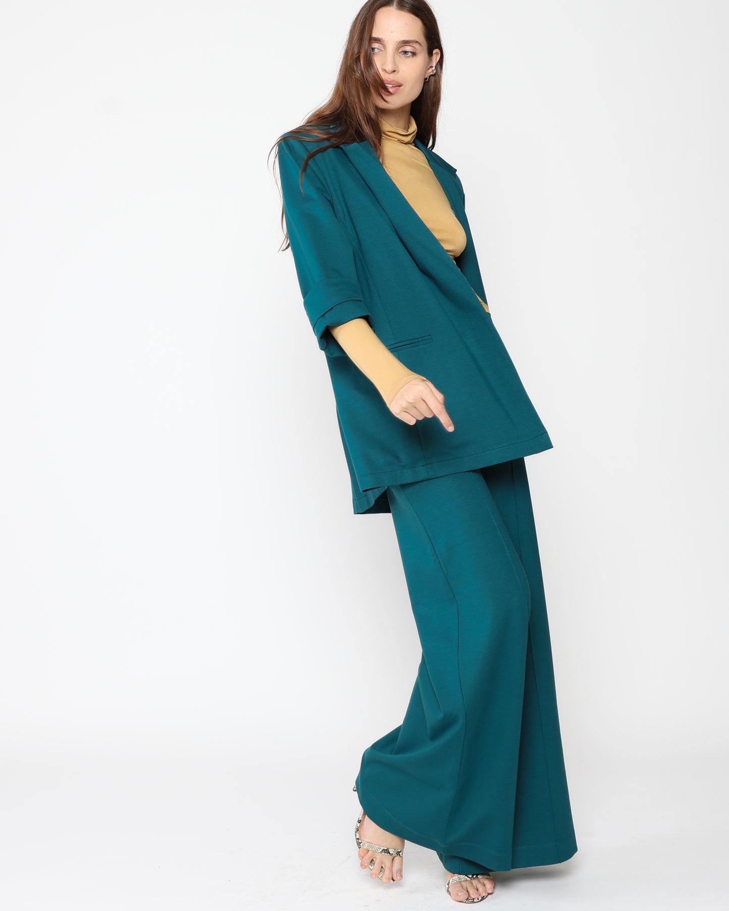 Teal Ponte Knit Oversized Blazer