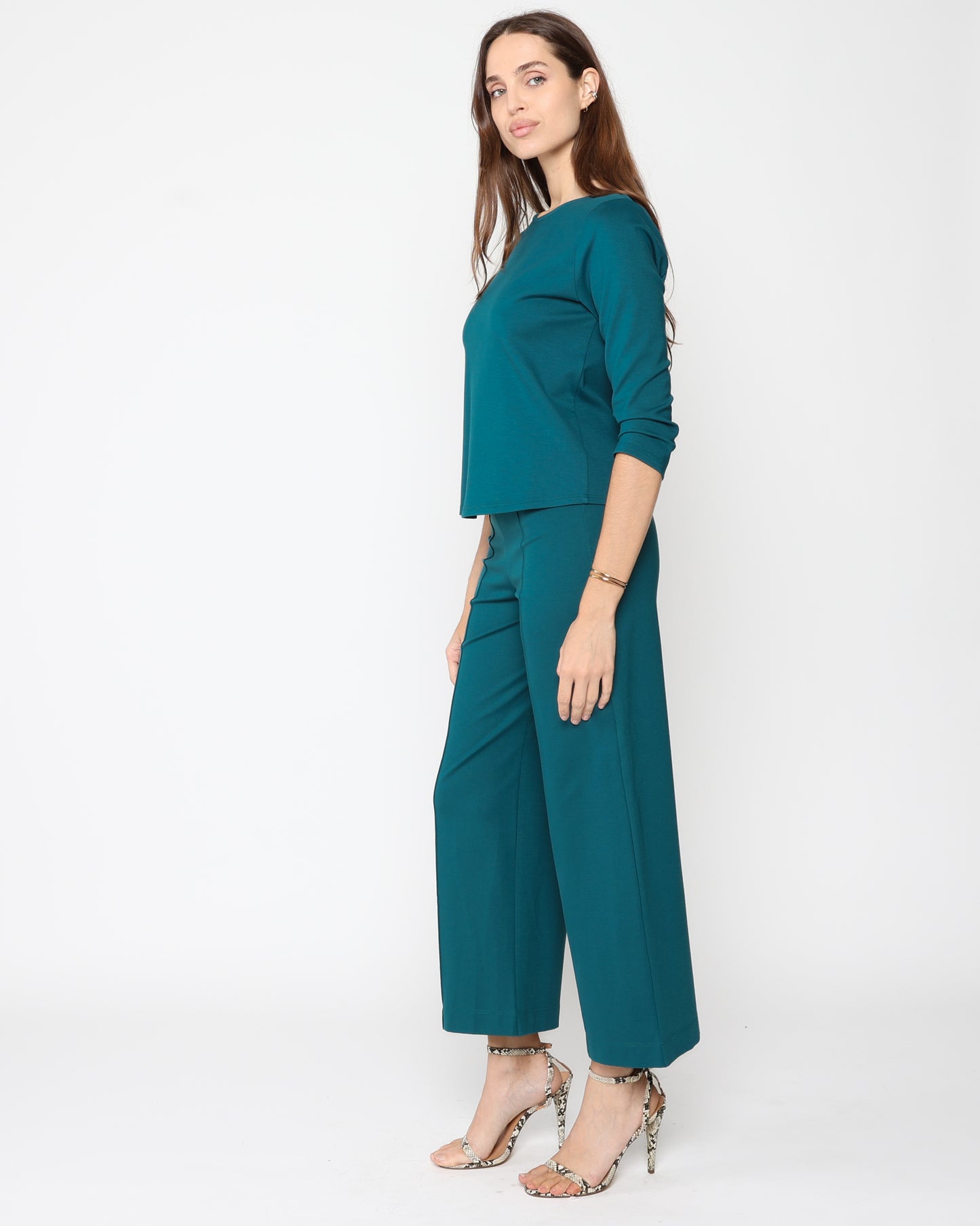 Teal Ponte Knit 3/4 Sleeve Top