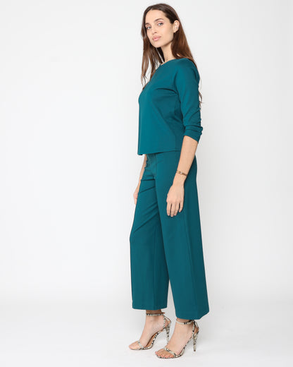 Teal Ponte Knit 3/4 Sleeve Top
