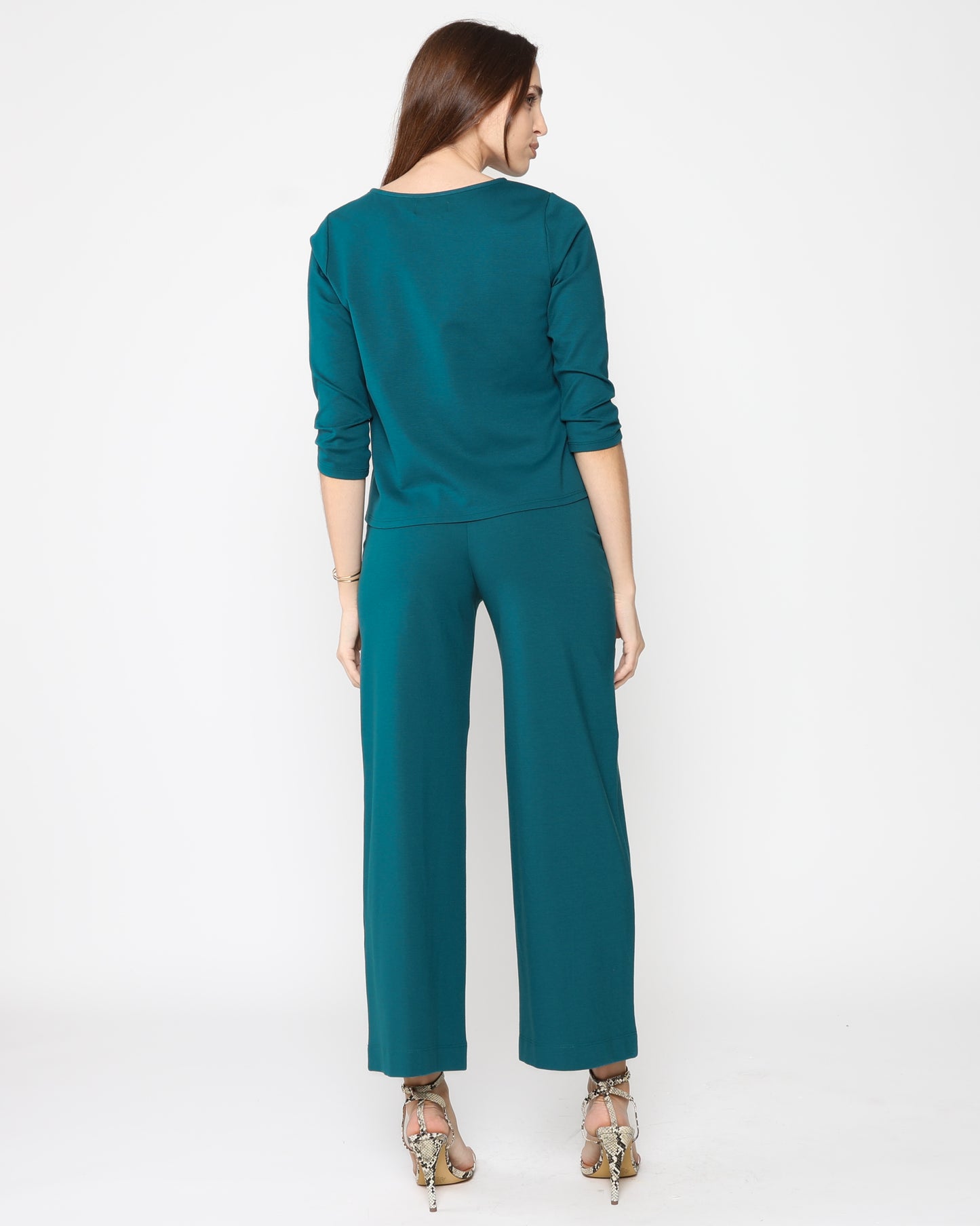 Teal Ponte Knit 3/4 Sleeve Top