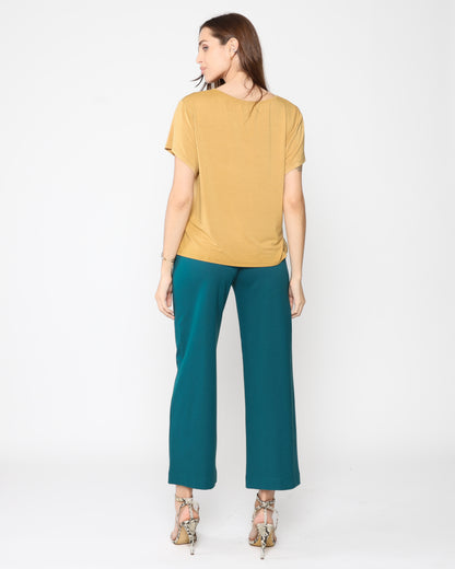 Teal Ponte Knit Straight Leg Pant: Cropped
