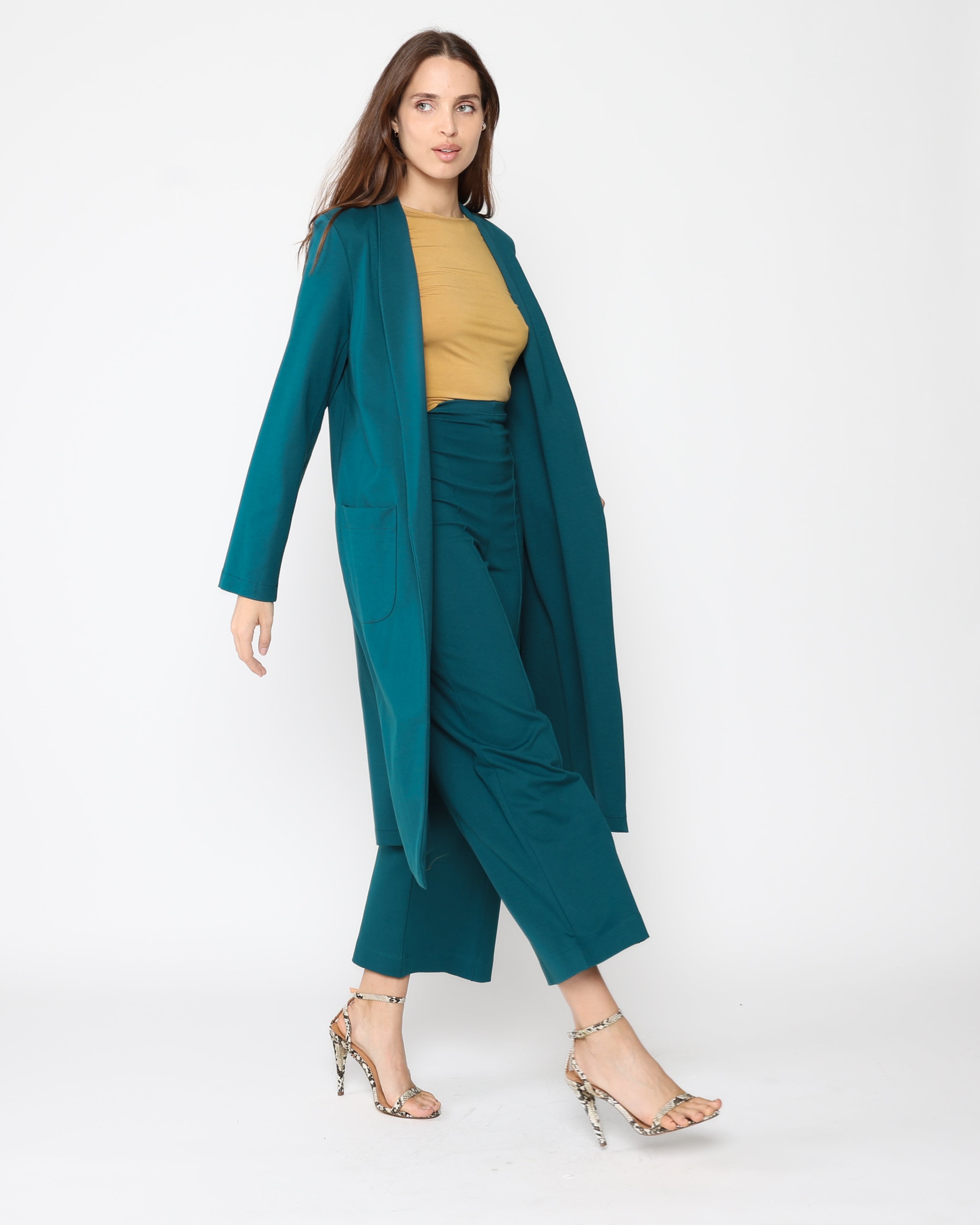 Teal Ponte Knit Smoking Jacket