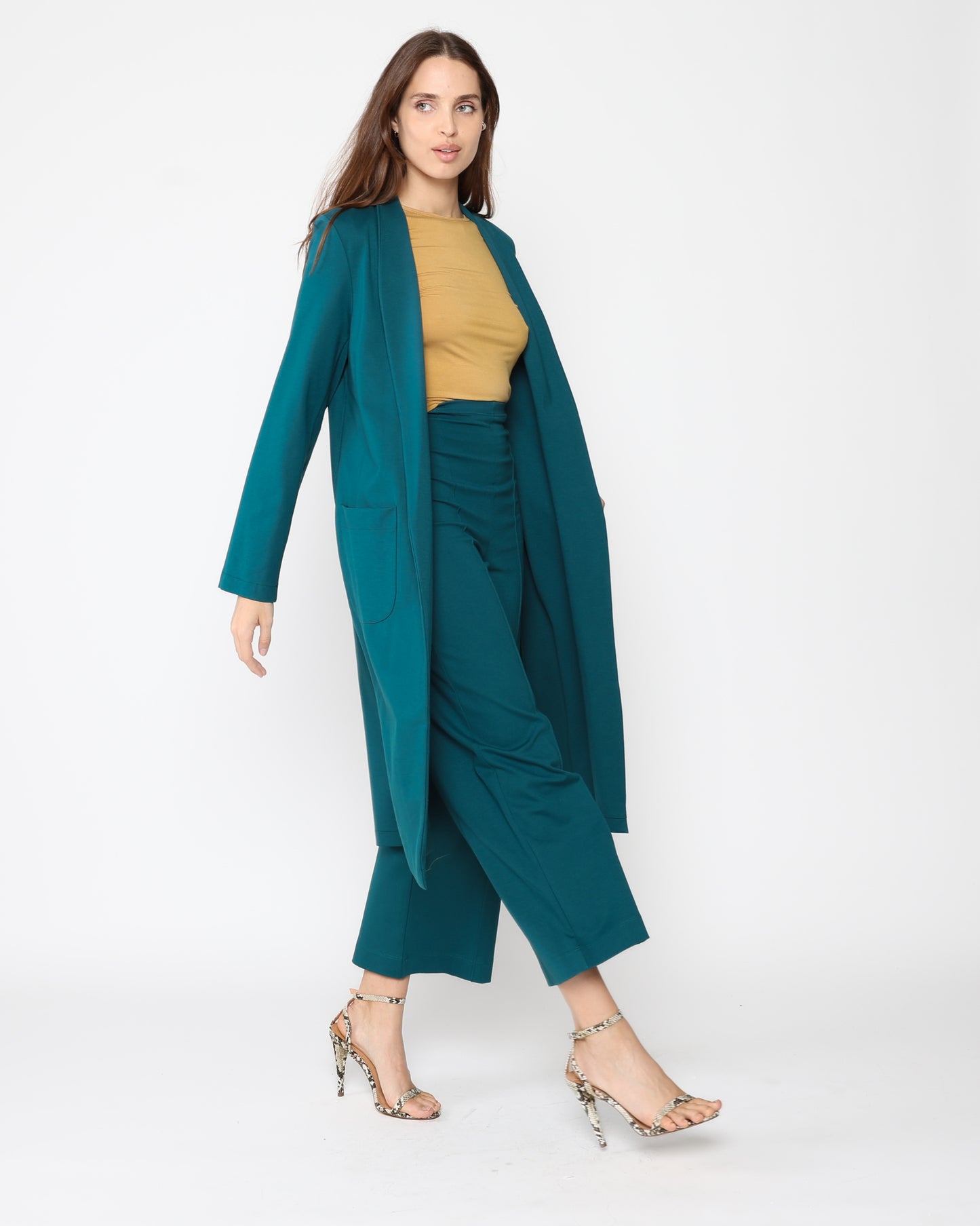 Teal Ponte Knit Smoking Jacket