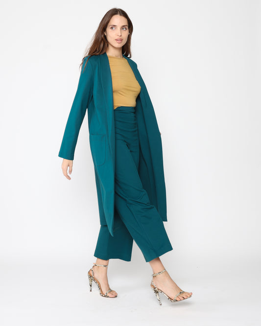 Teal Ponte Knit Smoking Jacket