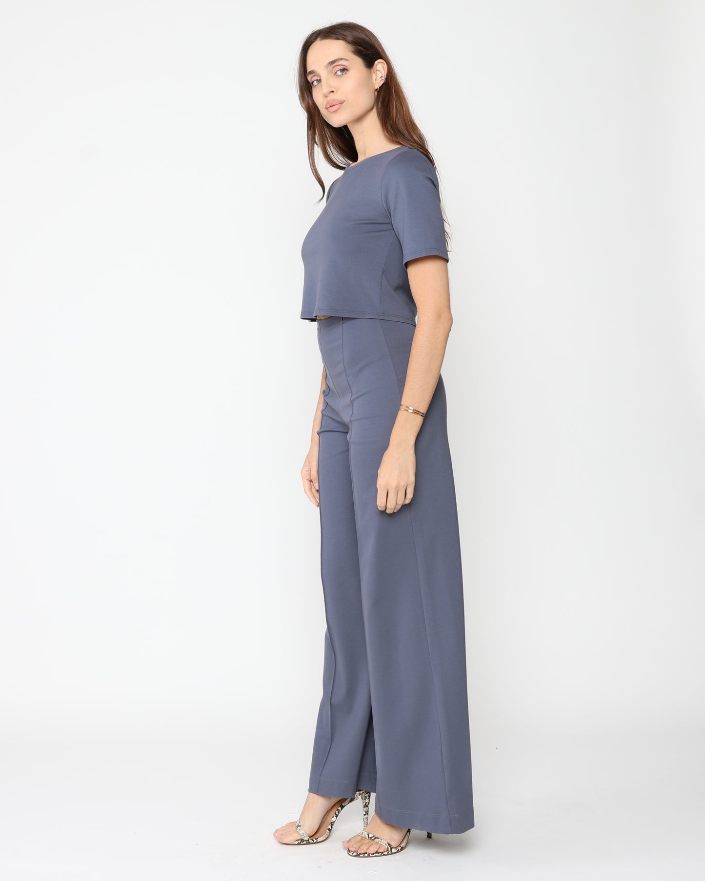 Sea Blue Ponte Knit Short Sleeve Top