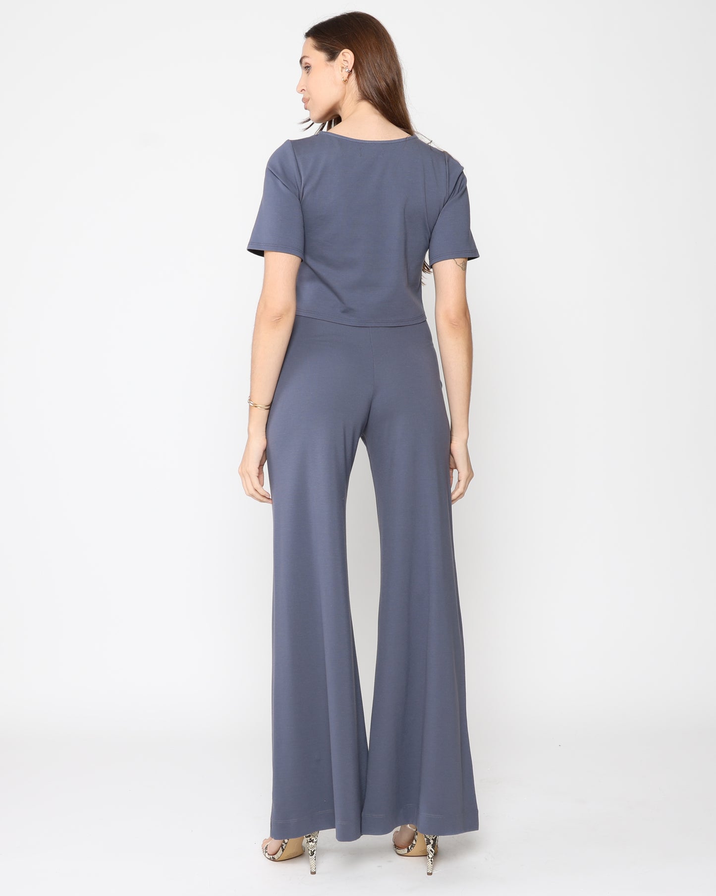 Sea Blue Ponte Knit Short Sleeve Top