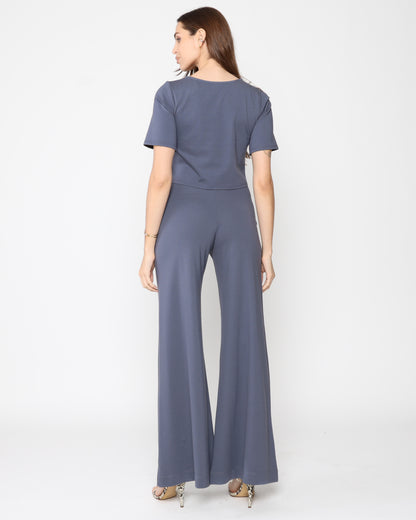 Sea Blue Ponte Knit Short Sleeve Top