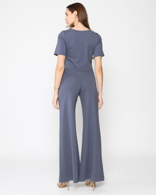 Sea Blue Ponte Knit Short Sleeve Top