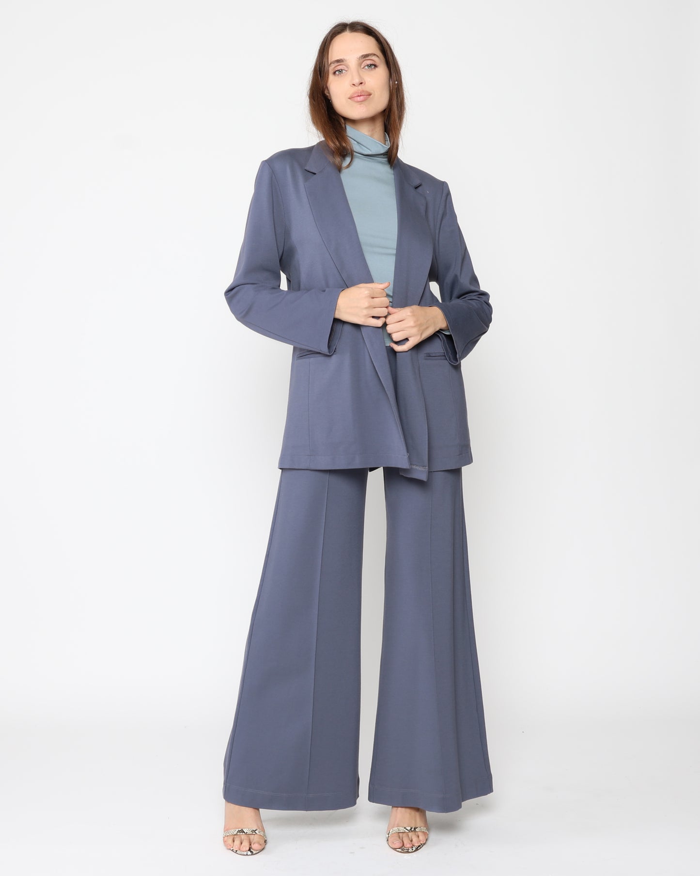 Sea Blue Ponte Knit Oversized Blazer