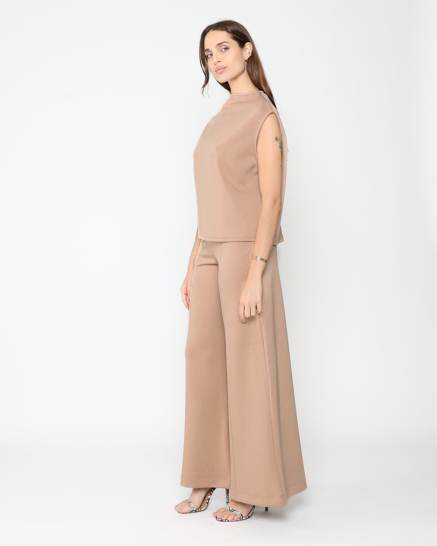 Tan Scuba Wide Leg Pant