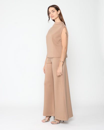 Tan Scuba Wide Leg Pant