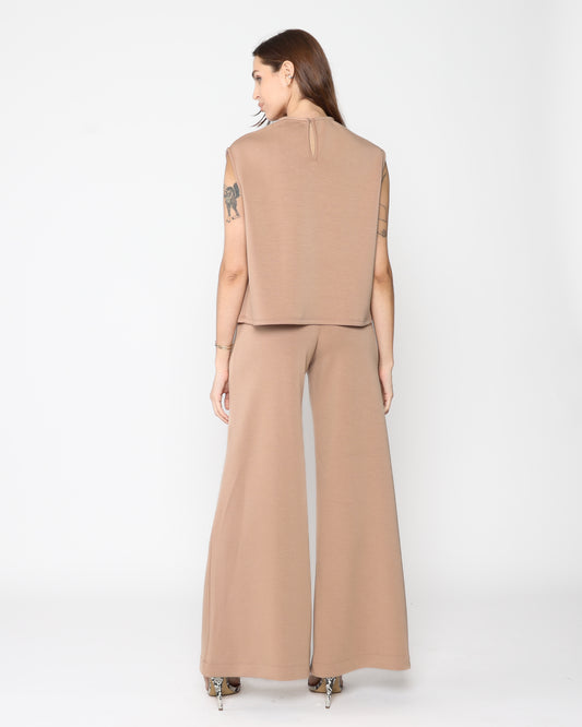 Tan Scuba Wide Leg Pant