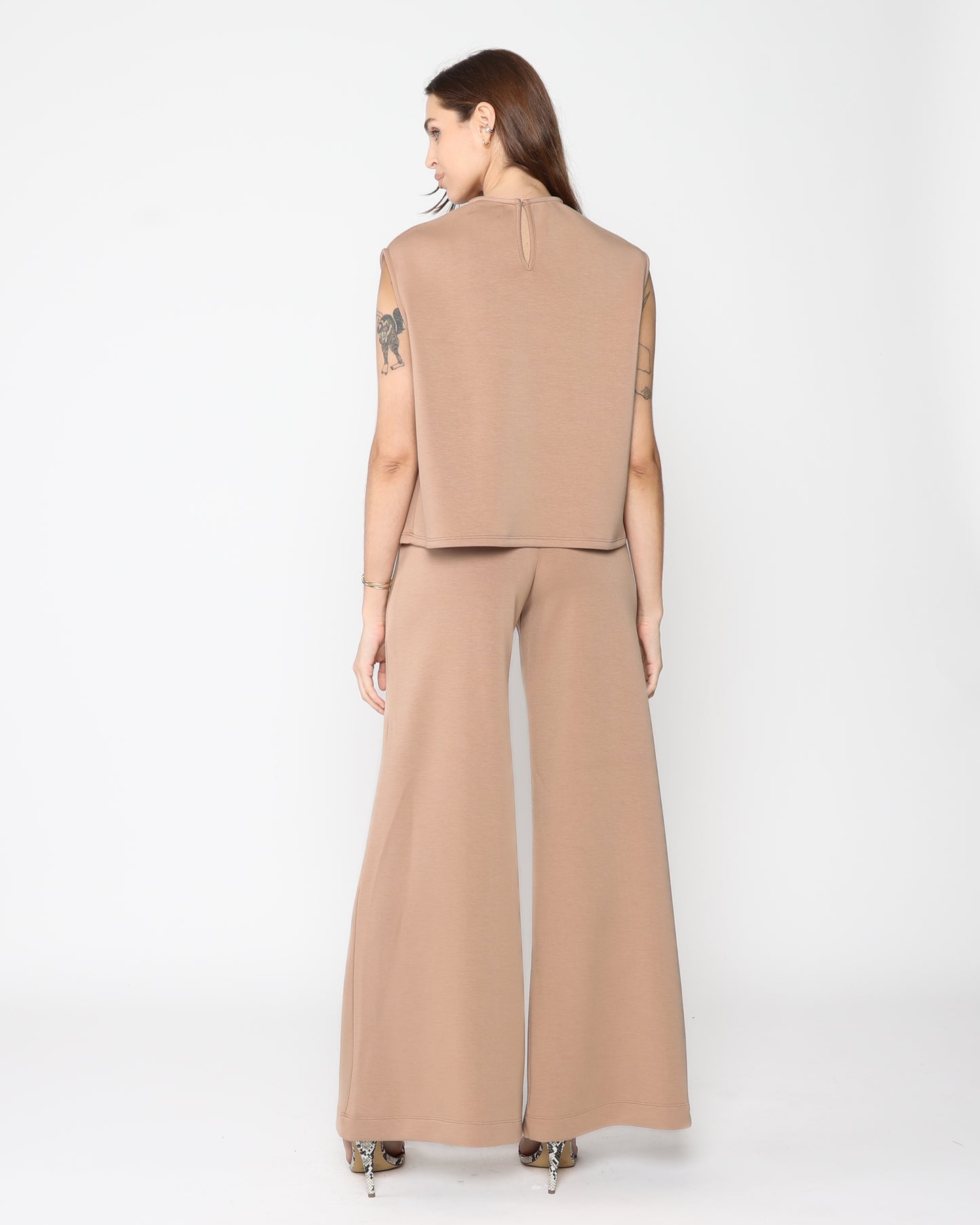 Tan Scuba Cowl Neck Top
