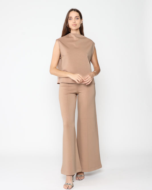 Tan Scuba Wide Leg Pant