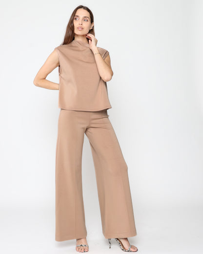 Tan Scuba Cowl Neck Top